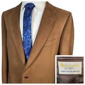 VTG Aquascutum x Saks 5th Suede Blazer Men 43L Camel Tobacco Heritage Old Money